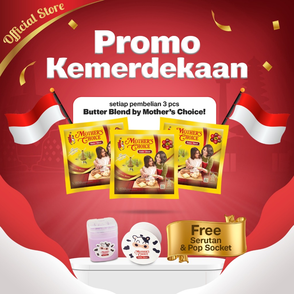 

Mother's Choice Butter Blend 200 gr x 3 Free Serutan dan Pop Socket Moo Series