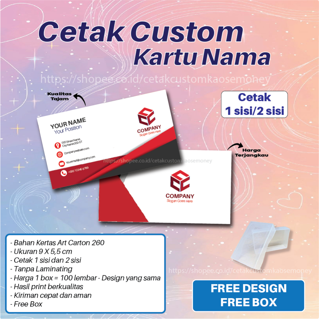 

Cetak Kartu Nama Card Custom Bisnis Usaha 1 Box Isi 100 Pcs Free Box Custom Kartu Nama Usaha