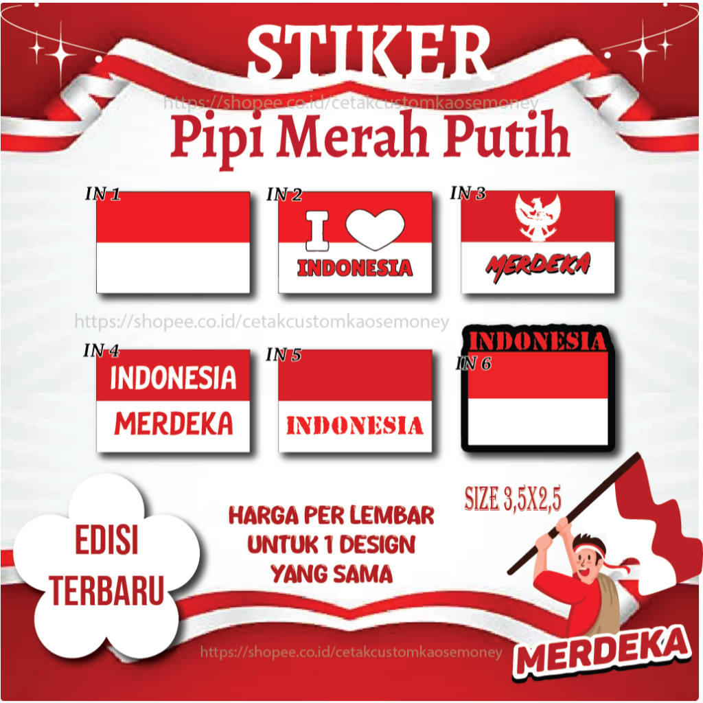 

Cetak Stiker Vinyl Anti Air Waterproof Label Stiker Pipi Merah Putih Custom Vynil Vinil A3+ Print