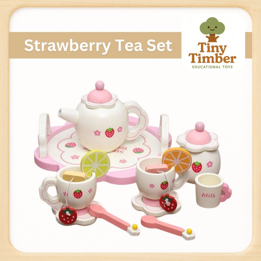 Mainan anak STRAWBERRY TEA SET / wooden toys mother garden tea set / Mainan edukasi anak set gelas t