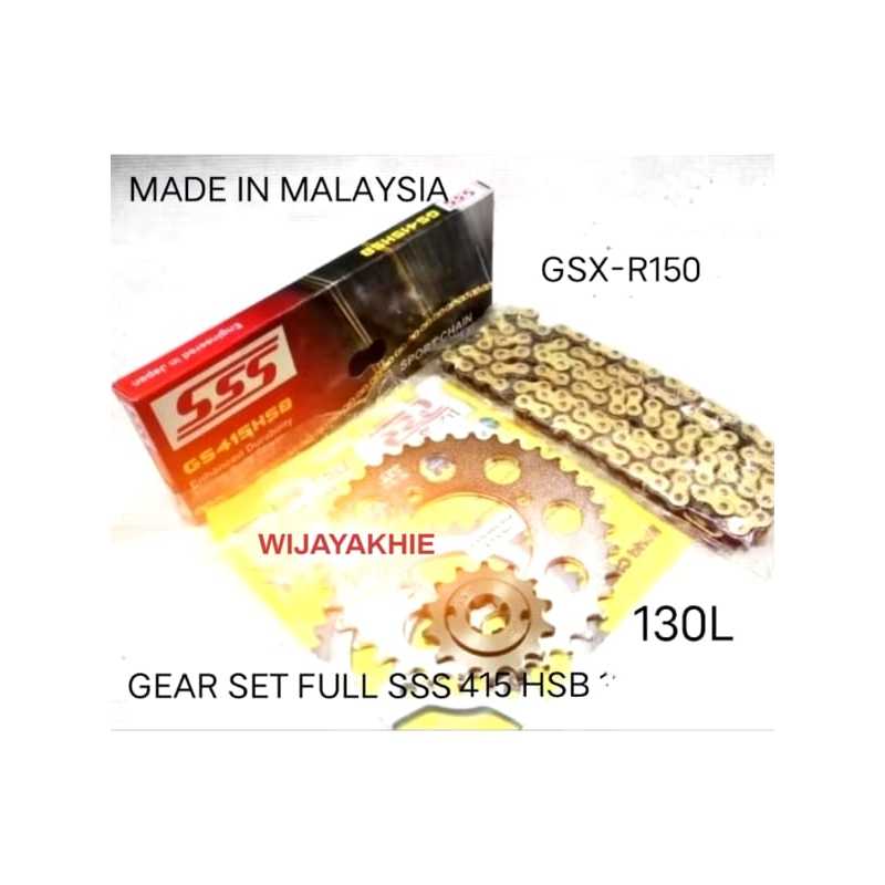 Gear Set FULL SSS 415 GSX - R150 Paketan Rantai SSS 415 HSB 130L GOLD Dengan Pilihan Ger Depan SSS 1