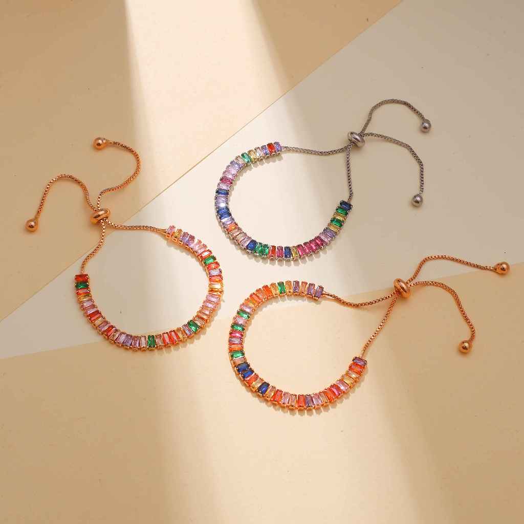 Gelang Serut Titanium Gelang Rantai Kotak Warna Warni Wanita / Gelang Tangan Titanium Anti Karat dan