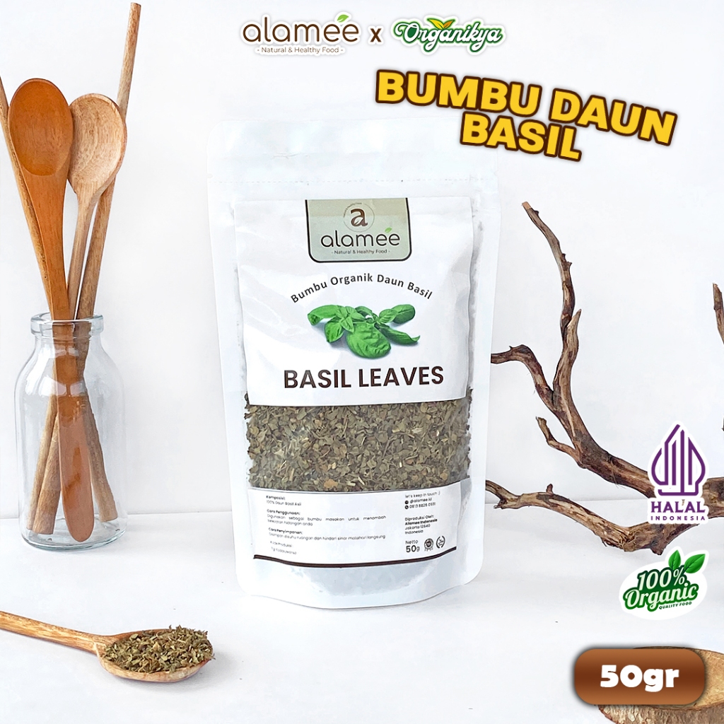 

ALAMEE Daun Basil Kering Bumbu Masak Kering Dapur Dried Leaf Murni Asli Masakan 50g organikya