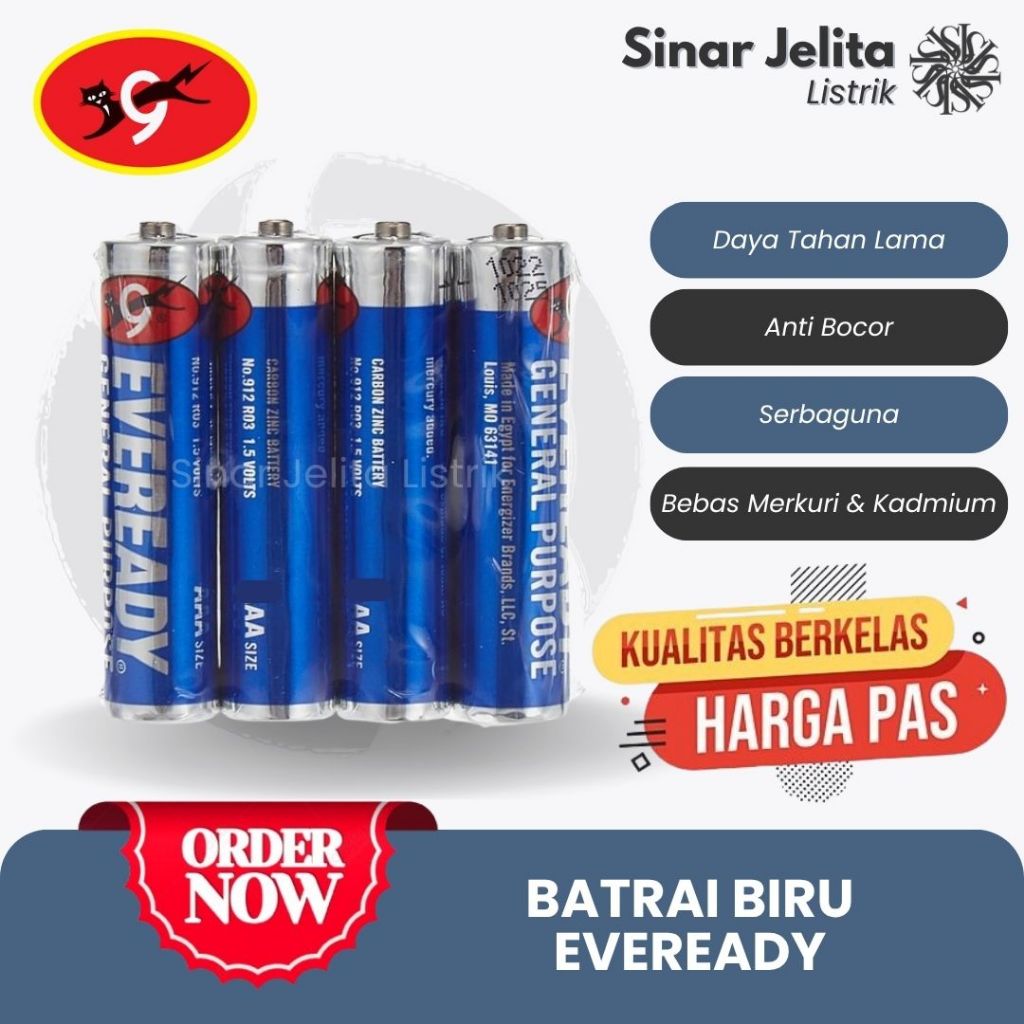 Baterai EVEREADY BIRU A2 General Purpose 1.5 Volt Isi 4pcs/1pcs | Baterai EVEREADY Termurah ORIGINAL