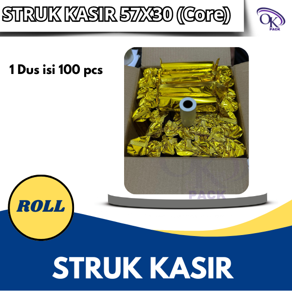 

KERTAS STRUK THERMAL PAPER ROLL 57x30 CORE (1 Dus isi 100 Roll )TERMAL EDC THERMAL PRINTER MINI BLUETOOTH 57MM CORE