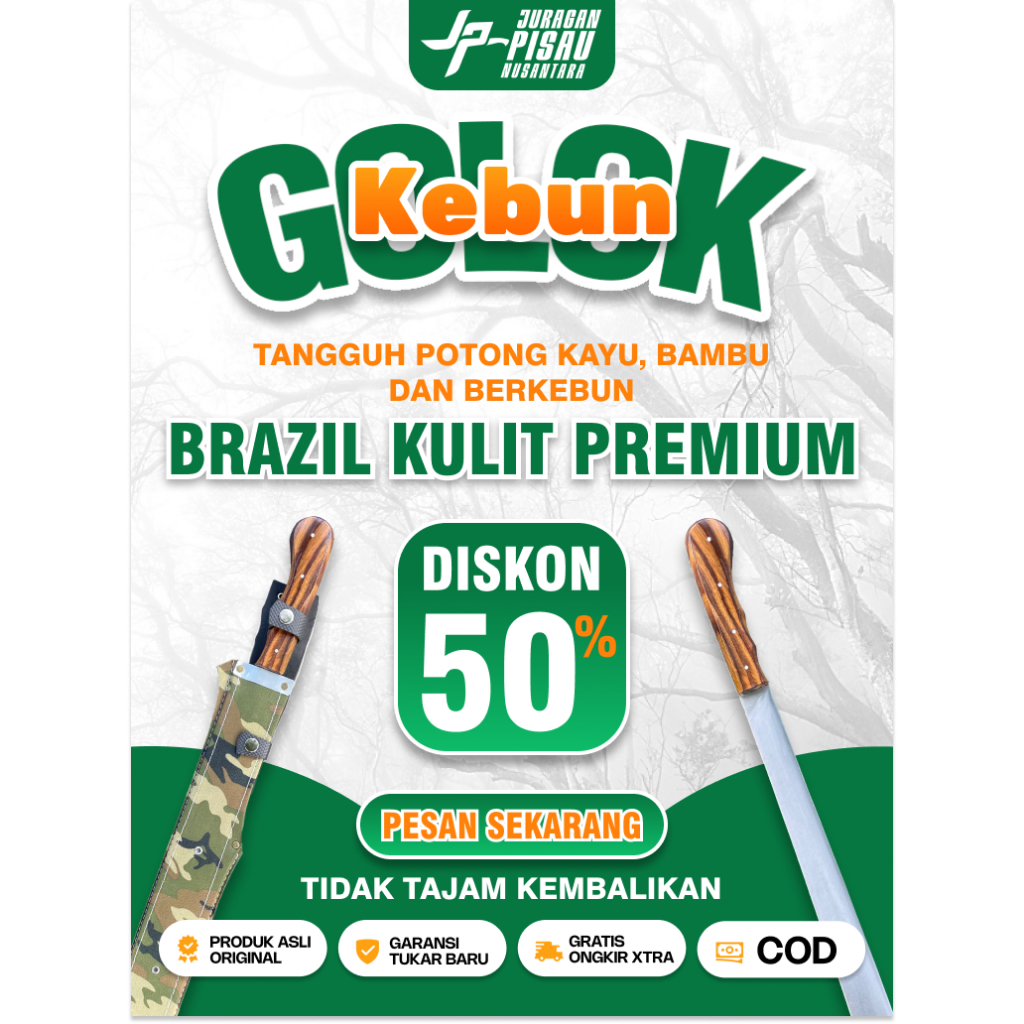 Golok Brazil Tramontina Sarung Kulit Panjang 50 cm  | Golok Kebun Berkebun Baja Sup9 | Juragan Pisau