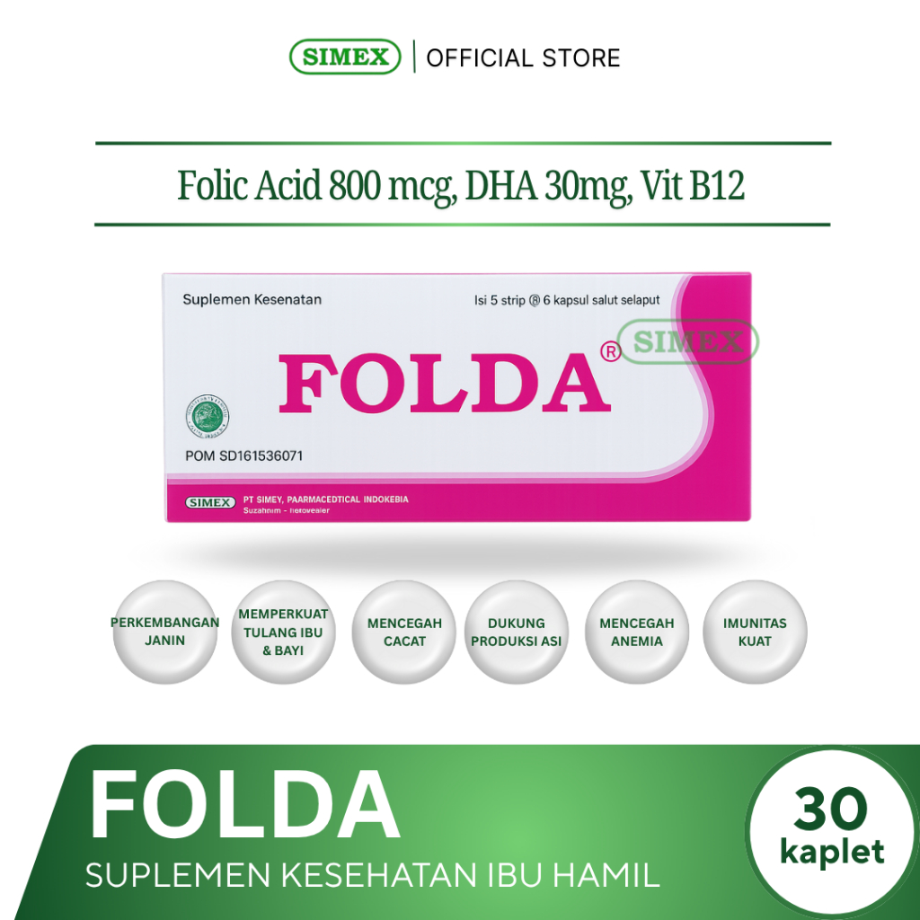 Folda 30 Kaplet |  Asam Folat  + Vitamin B12  | Suplemen Ibu Hamil dan Promil