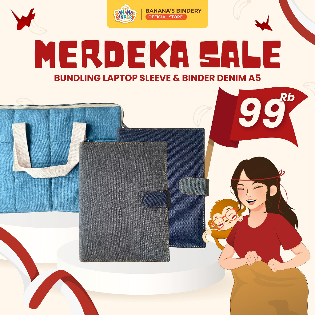

BANANAS BINDERY- [MERDEKA SALE] Paket Bundling Binder Denim A5 20ring + Laptop Sleeve Horizontal - Free pen kertas stationery