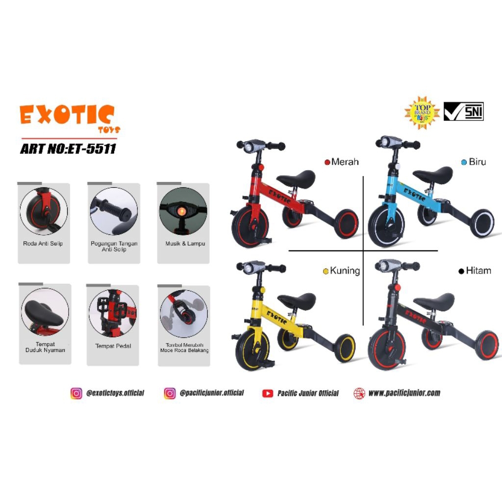Push bike Exotic ET 5511 Balance Bike Keseimbangan Anak