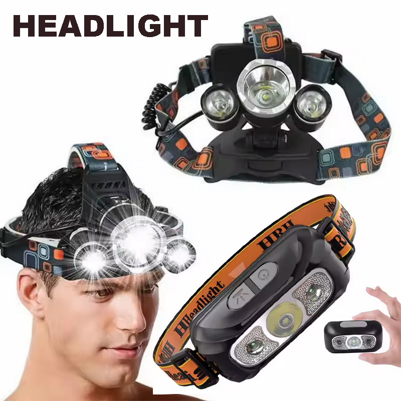 Headlight / Lampu Senter Kepala / Headlamp dengan Baterai 18650 Bawaan Lampu Depan Senter Berkemah