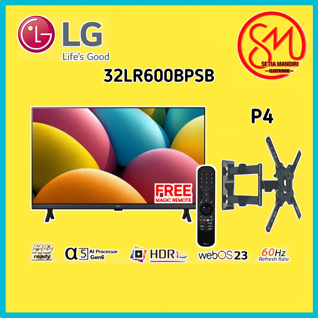 [Instant] LG Smart TV HD 32 Inci - Magic Remote - 60Hz Native - webOS 23 - Black - Model 32LR600BPSB