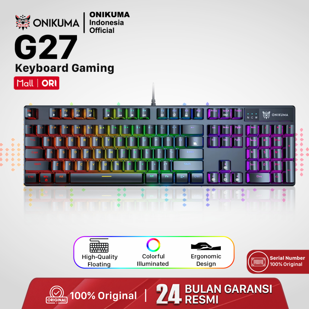 Keyboard Gaming RGB ONIKUMA G27 Black Original - Professional Gaming Keyboard Bergaransi Resmi