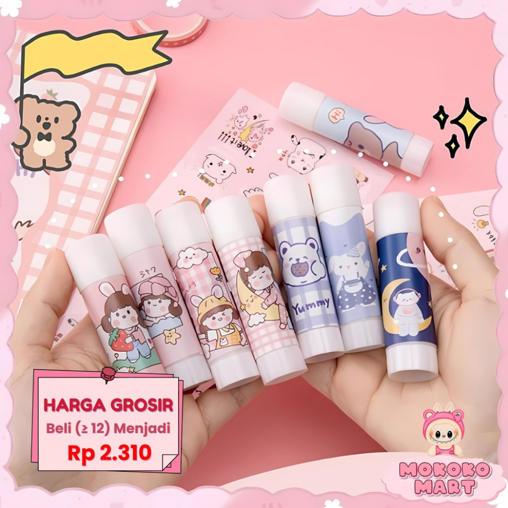 

MM Lem Perekat Kertas Padat Glue Stick Lem Stik Batang Putar Sekolah Kantor Motif Korea Lucu LG-88