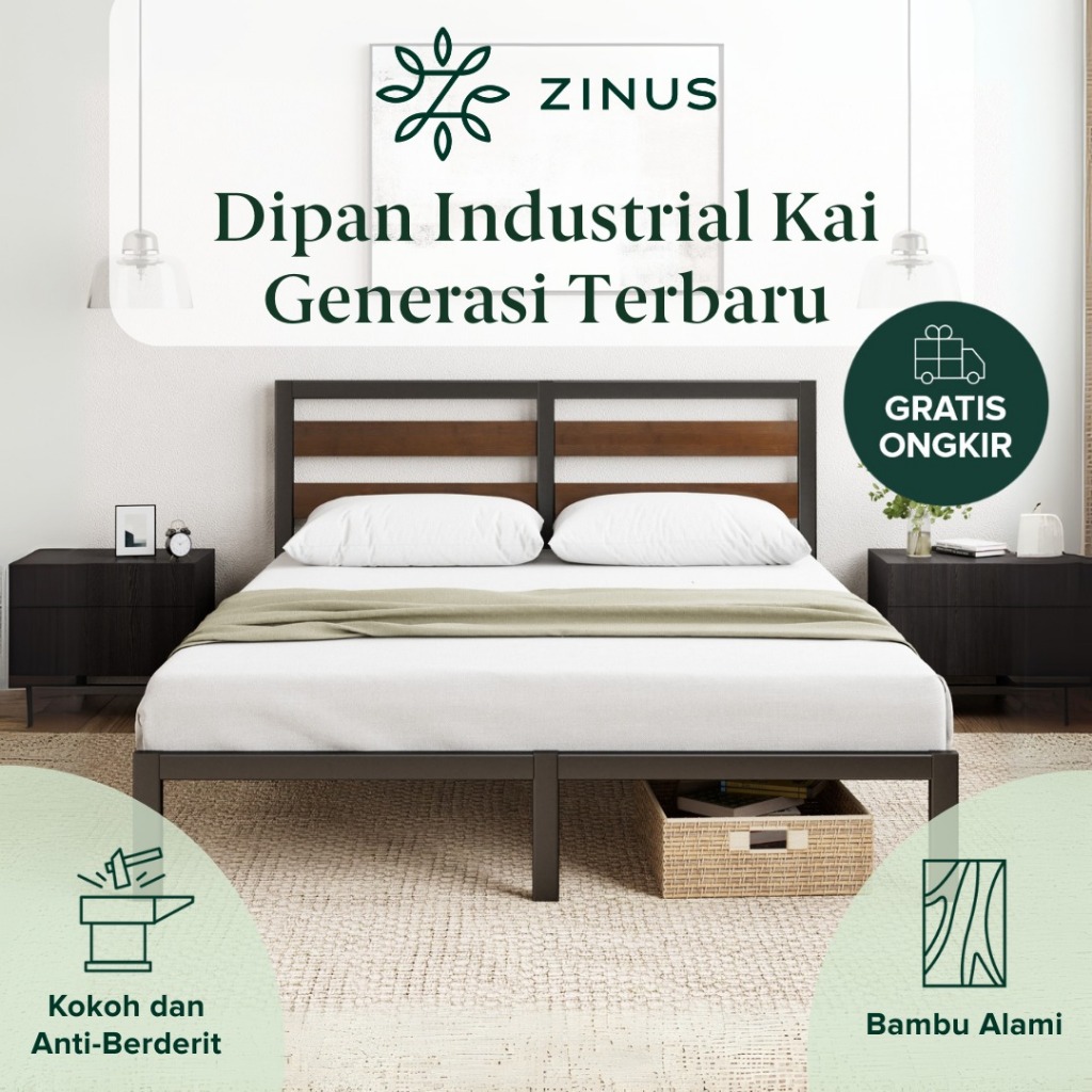 Dipan Tempat Tidur Zinus Kai Ranjang Besi Industrial DIY Bed In a Box