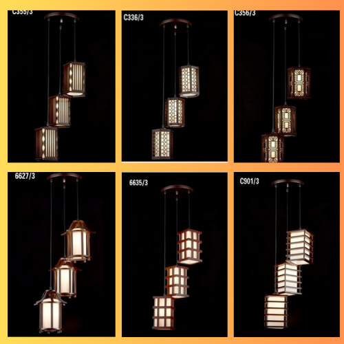 SL336/355/356/901/6627/6635-3 LAMPU GANTUNG HIAS KAYU ANTIK KLASIK E27 DEKORASI PENDANT LAMP