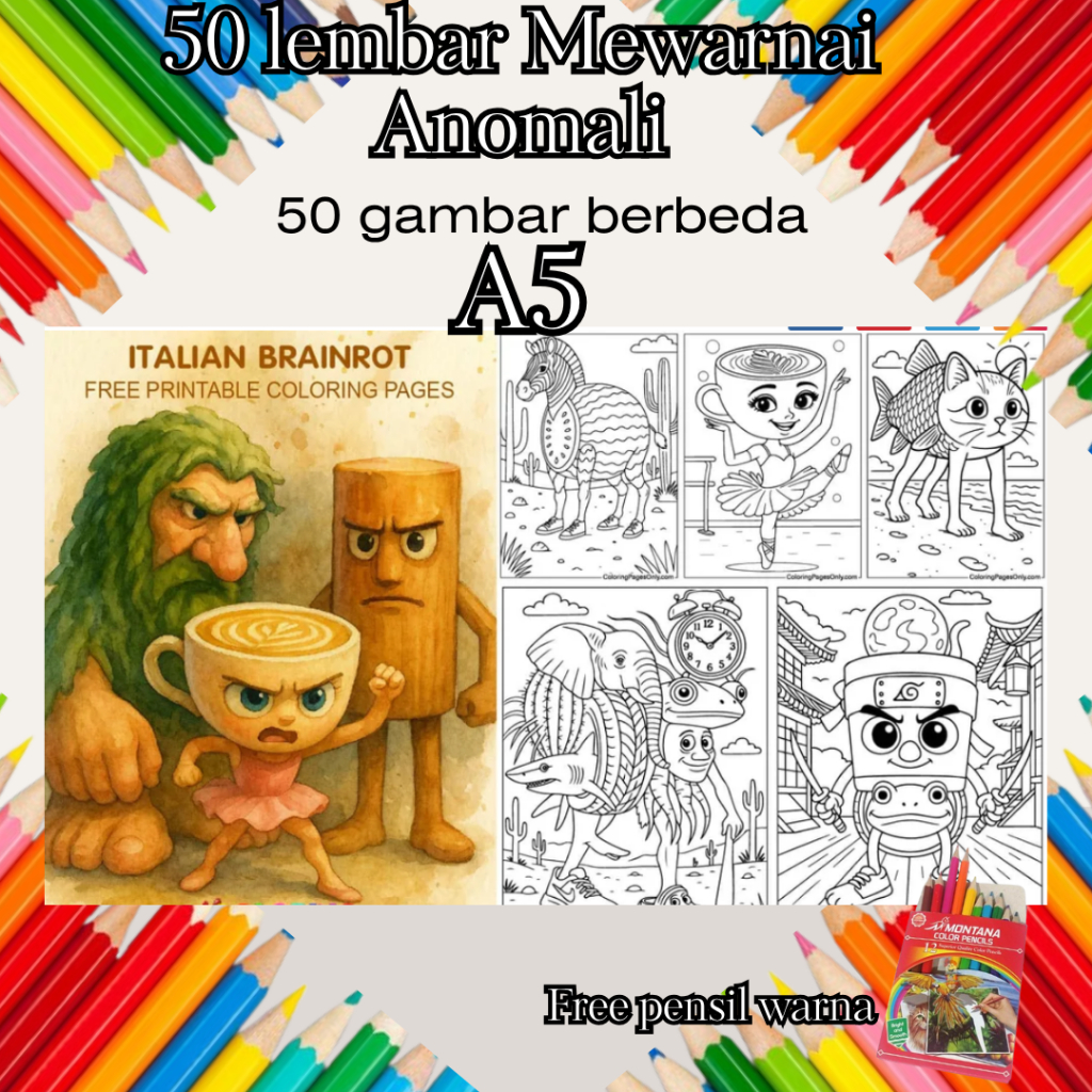 

50 Lembar Mewarnai Aktivitas Anak Tema Anomali Free Pensil Warna– Belajar Menulis, Menggambar & Mewarnai ukuran A5