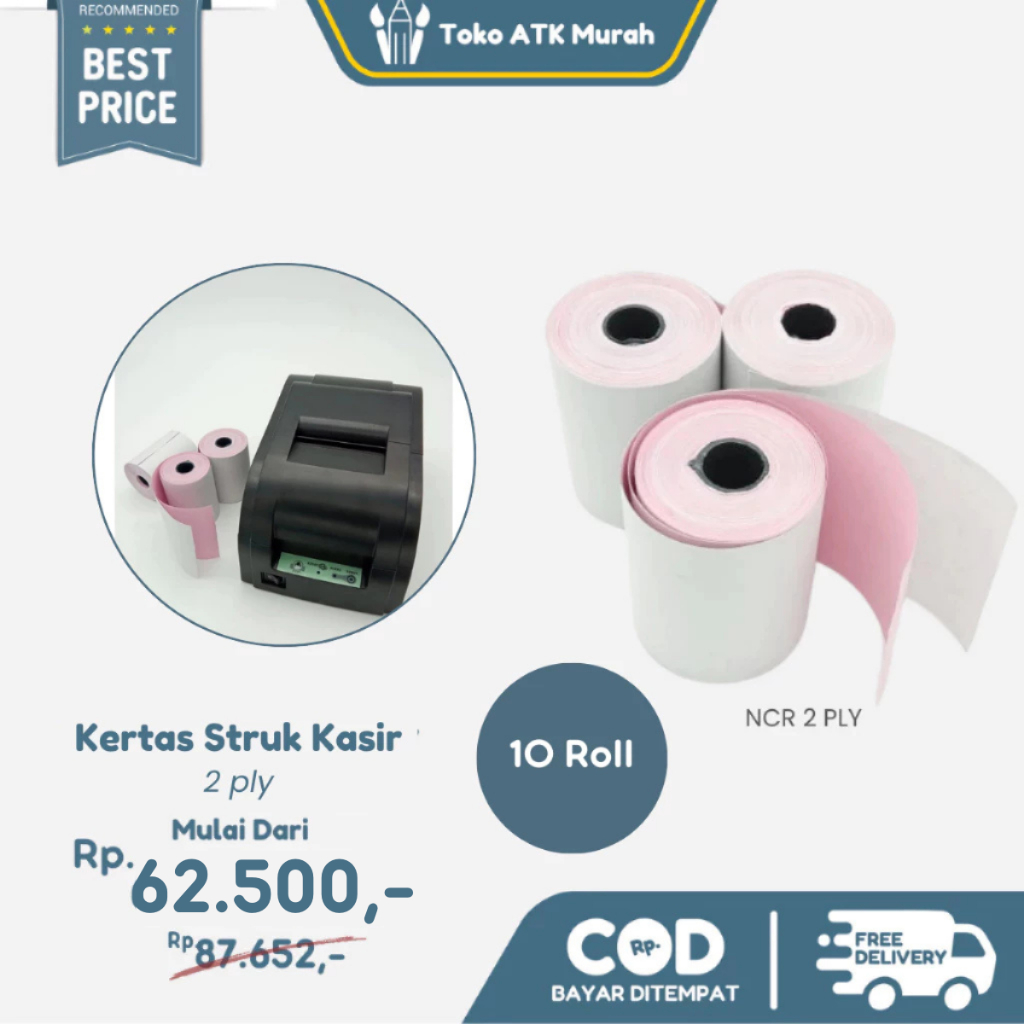 

Telstruk 75x65 mm 2 ply NCR - Kertas Struk Nota Kasir 2 Rangkap