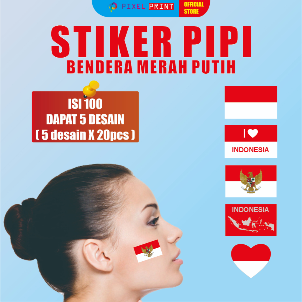 

PIXEL PRINT - Stiker pipi HUT RI Bendera Merah Putih (100pcs dapat 5 Desain) / Stiker / Stiker Kemerdekaan / Stiker Bendera / Stiker Pancasila / Stiker Indonesia