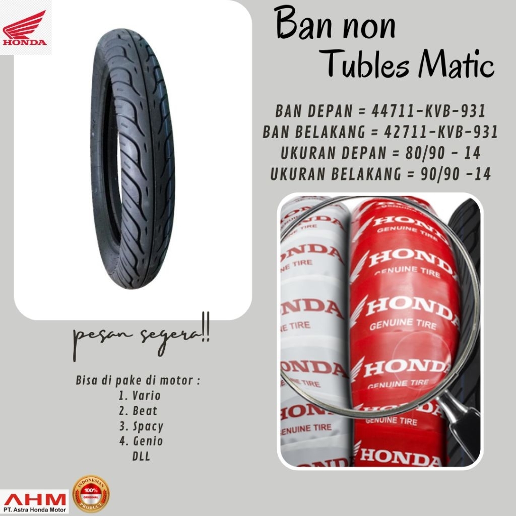 BAN NON TUBLES BELAKANG FEDERAL HONDA ORI BUAT VARIO, BEAT RING 14 (90/90-14)