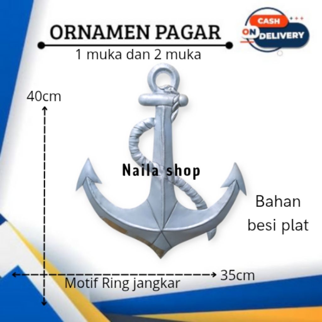 Ornamen/hiasan pagar besi motif jangkar uk 40x35cm 1muka dan 2muka