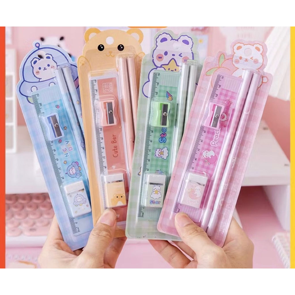 

Set Alat Tulis Anak Notebook Mini Buku Diary Kartun Pensil Penggaris Rautan Penghapus