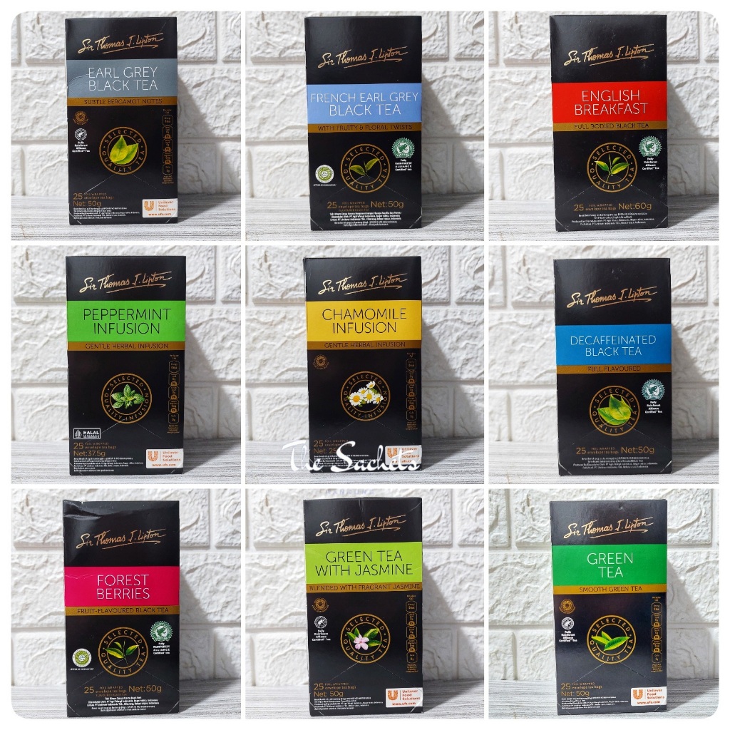

Sir Thomas J Lipton All Varian Black Tea Green Tea Infusion Earl Grey French Earl Grey English Breakfast Chamomile Peppermint Decaf Sachet