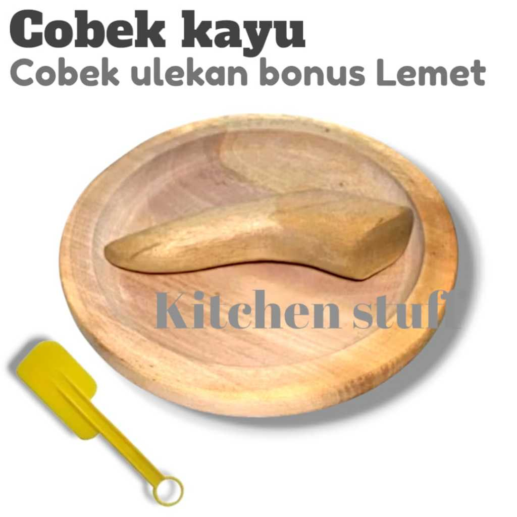 Cobek kayu set ulekan Cobek kayu jumbo bonus lemet