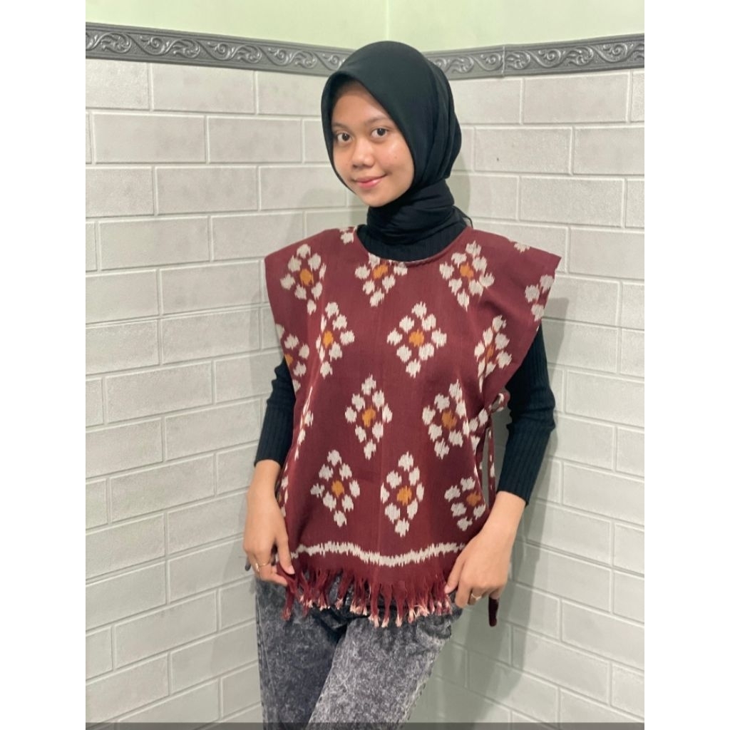 Vest Tenun Outer Etnik Premium Lengan Pendek Rompi Ethnic Troso Jepara