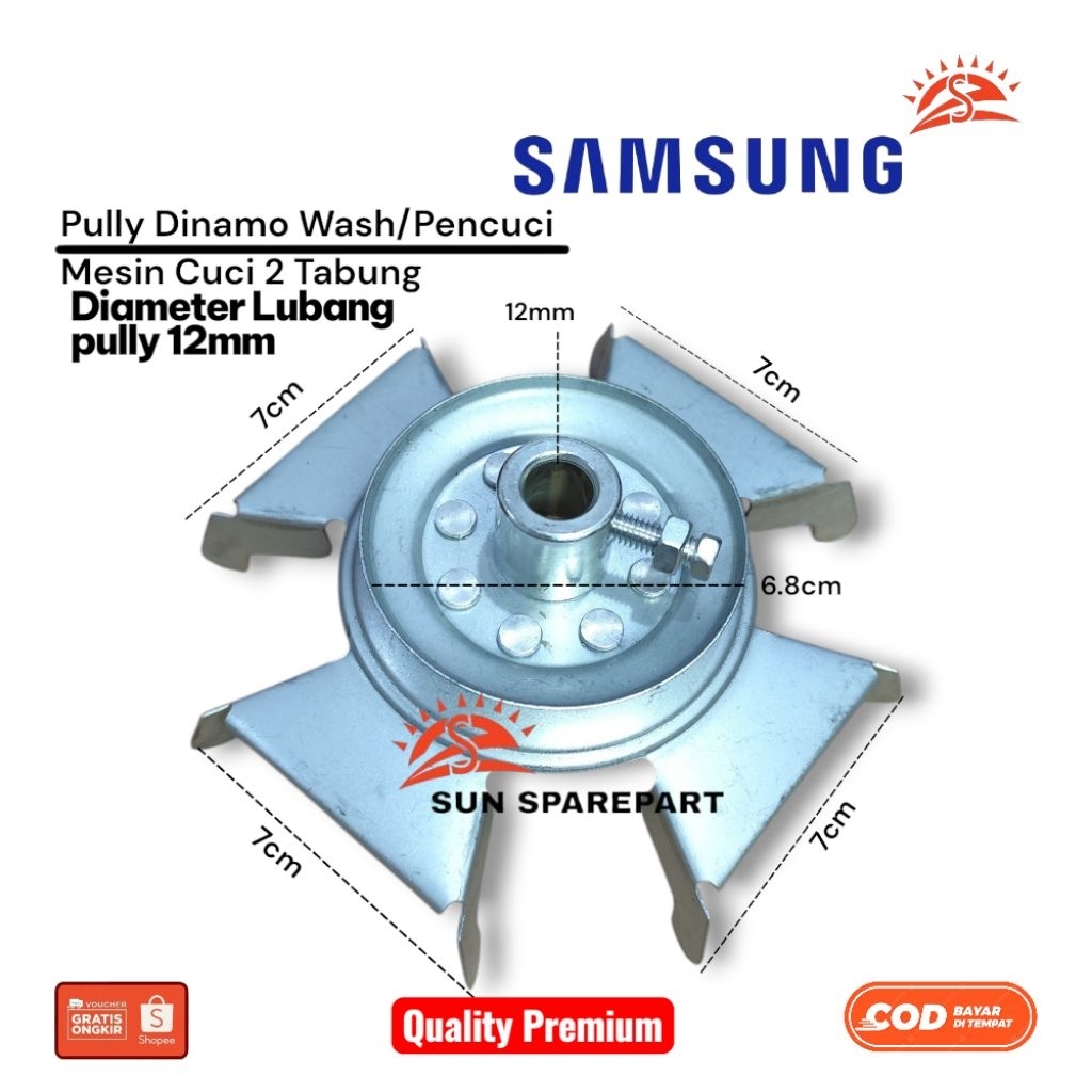 Pully Dinamo wash Lubang pully 12mm Mesin cuci Samsung 2 Tabung/Pully Dinamo pencuci