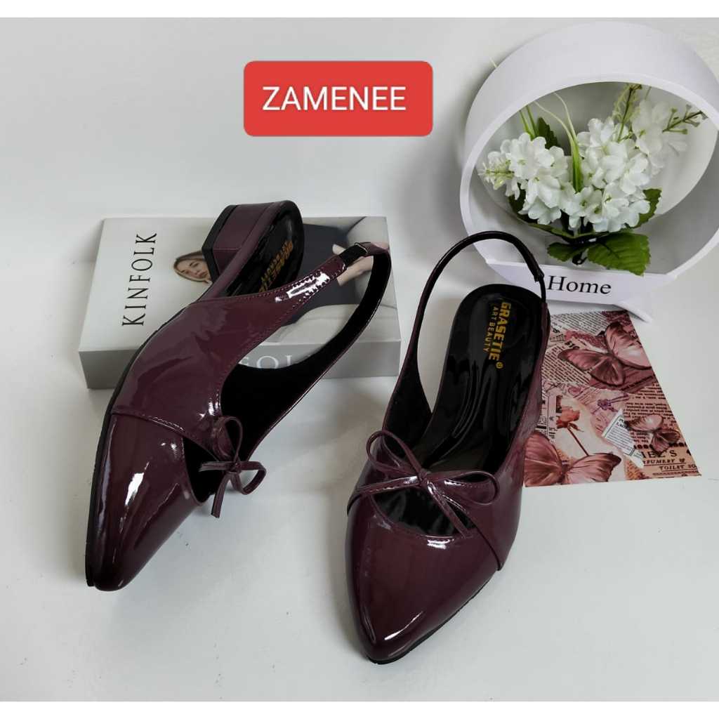 ZAMENEE>Sepatu Diana hak Sepatu Heels Wanita Hak 3 cm Mules Slip On Kulit Sintetis mules/Sepatu HigH