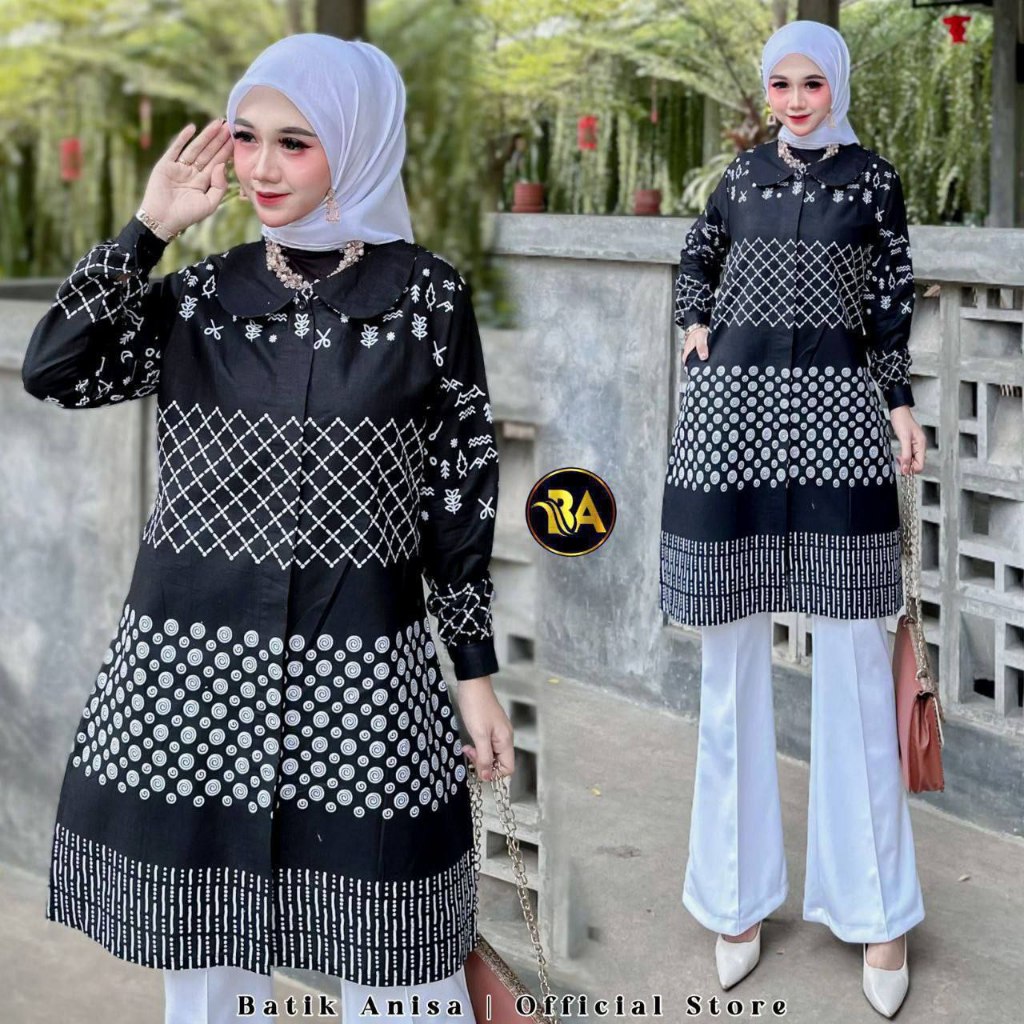 Tunik Batik Wanita Motif Anisa Kondangan Kekinian Katun Halus Lengan Panjang