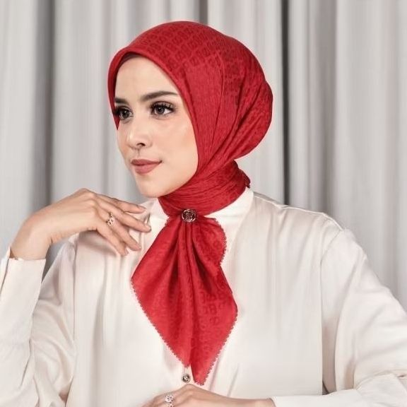 Tapis Embossed Pompeian Red Buttonscarves - Jilbab Merah
