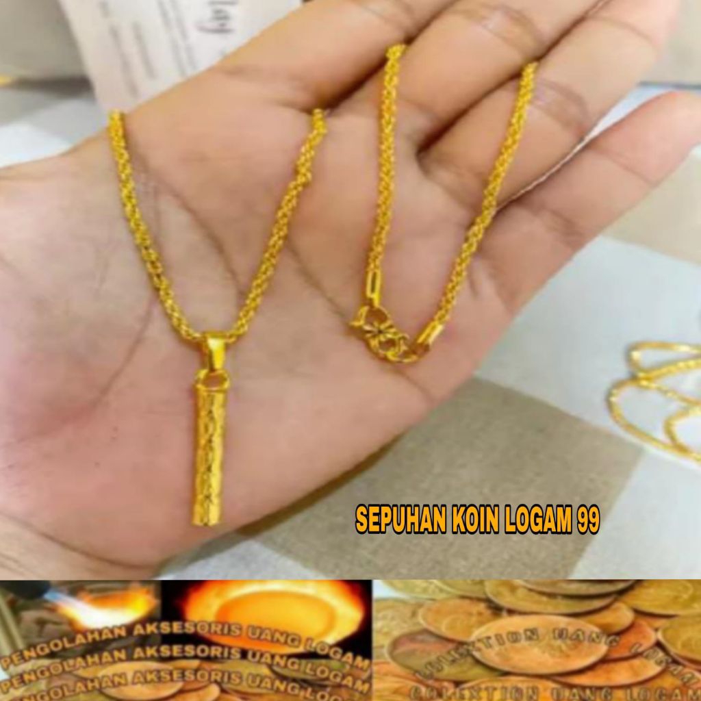 kalung tambang liontin bambu cina terbuat dari bahan koin logam 91 anti karat