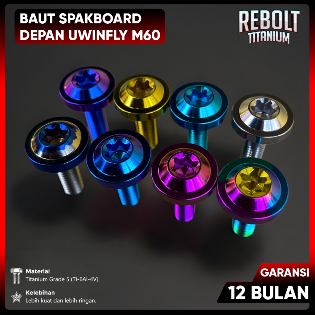 Baut Probolt Titanium Spakboard Depan Sepeda Listrik Uwinfly M60 Grade 5 REBOLT Titanium