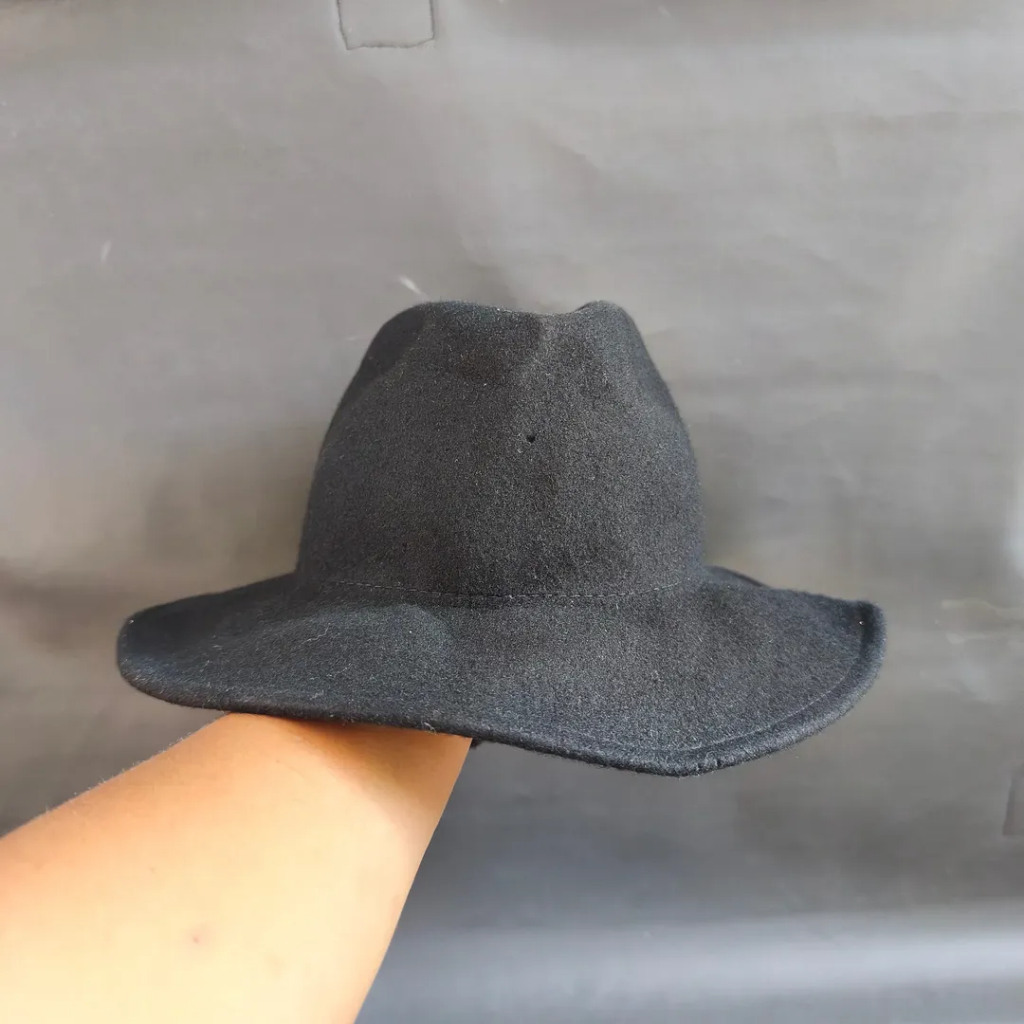 Topi Fedora Pria ZARA Wol Hitam Made in Italy