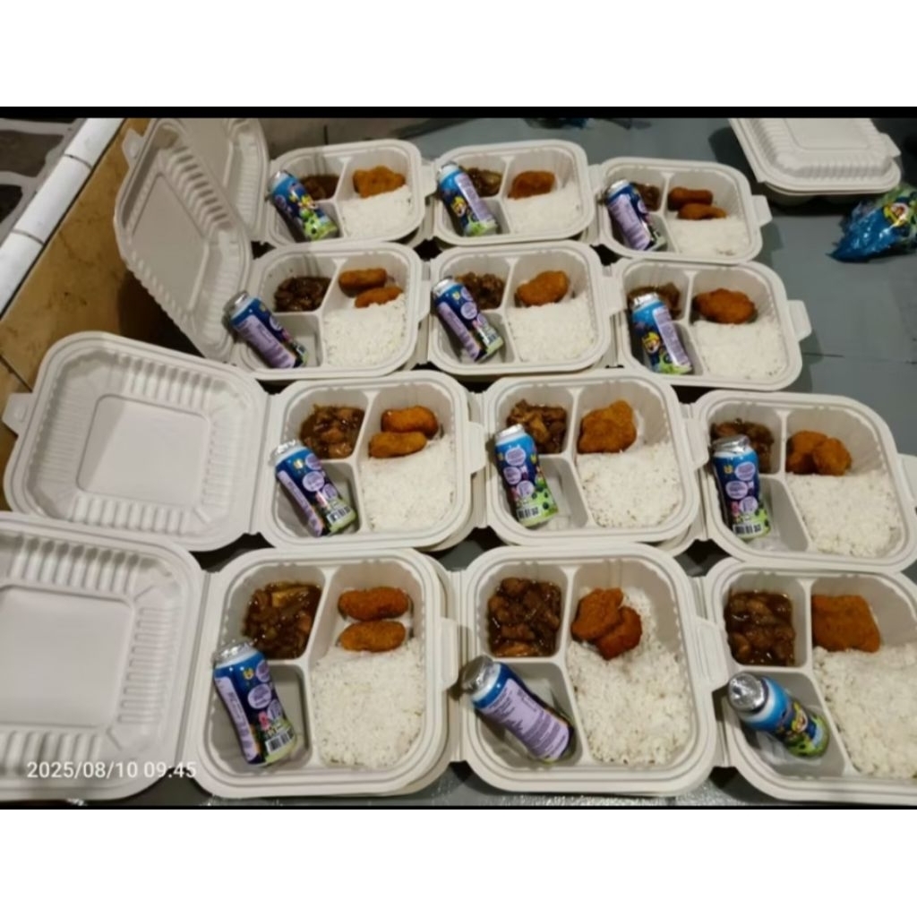 Meal Box Plastik Sekat 3 (Merak MB 1B) warna Cream / Kotak makan sekat 3 / Box makan sekat 3