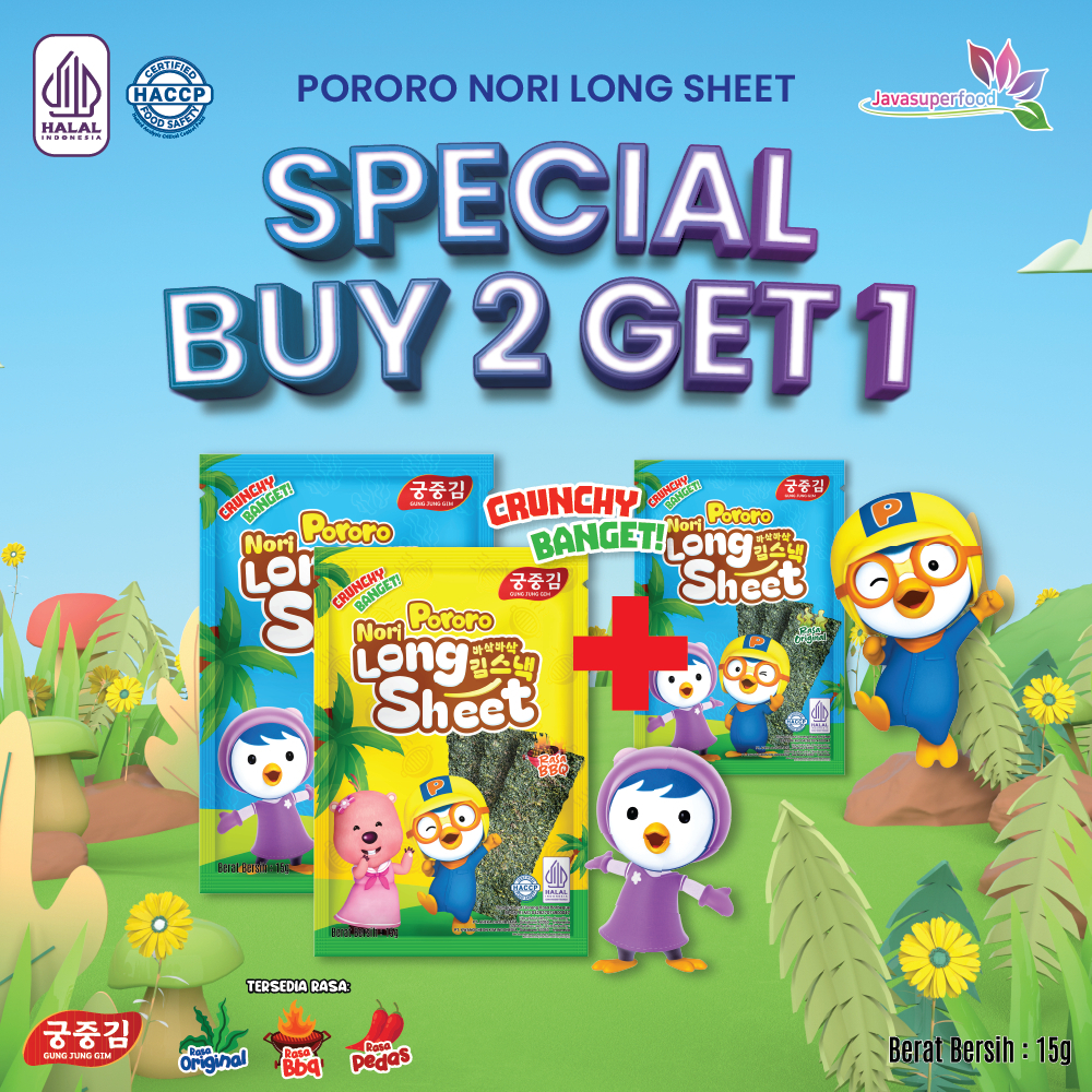 

(BELI 2 GRATIS 1) (HALAL) PORORO NORI LONG SHEET 15G / RUMPUT LAUT KERING / DRIED SEAWEED LONG SHEET (SACHET/PCS) 1PCS