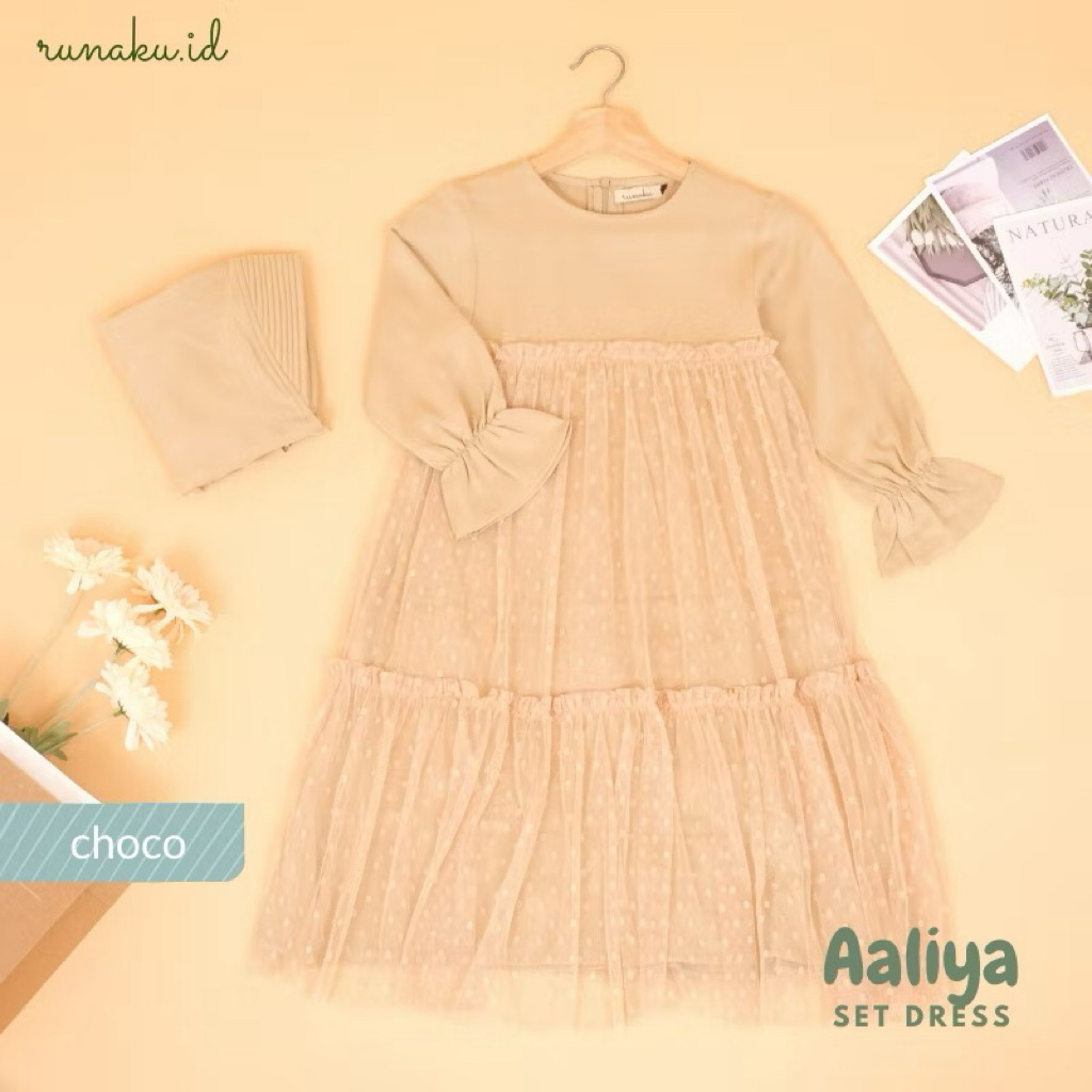 PRELOVED AALIYA SET DRESS CHOCO SIZE S - GAMIS SET ANAK - GAMIS PUTIH ANAK PREMIUM