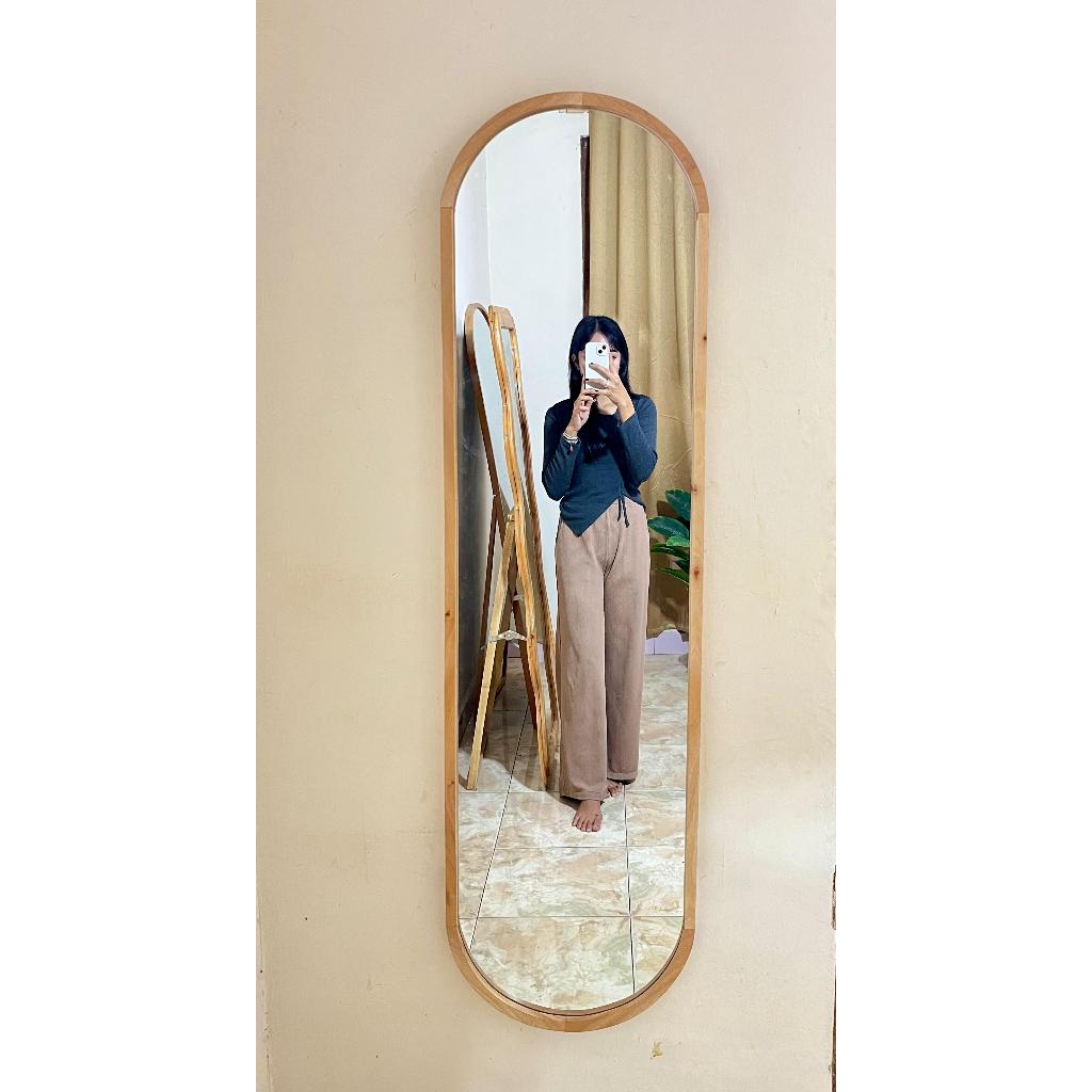Bamboogrove_ Cermin Dinding Frame Kayu Oval Cermin Gantung Kayu Vintage Frame Asli Kayu