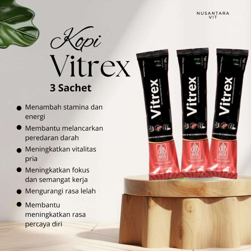 

3 sachet Vitrex – Kopi Pria Mengandung L-Carnitine & Ginseng Merah Bantu Fokus Seharian di Segala Aktivitas