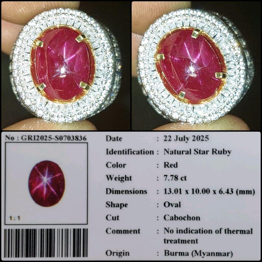 Natural Ruby Star Burma NH No Heat No Treatment Top Color Gems Batu Permata Merah Asli Langka Garans