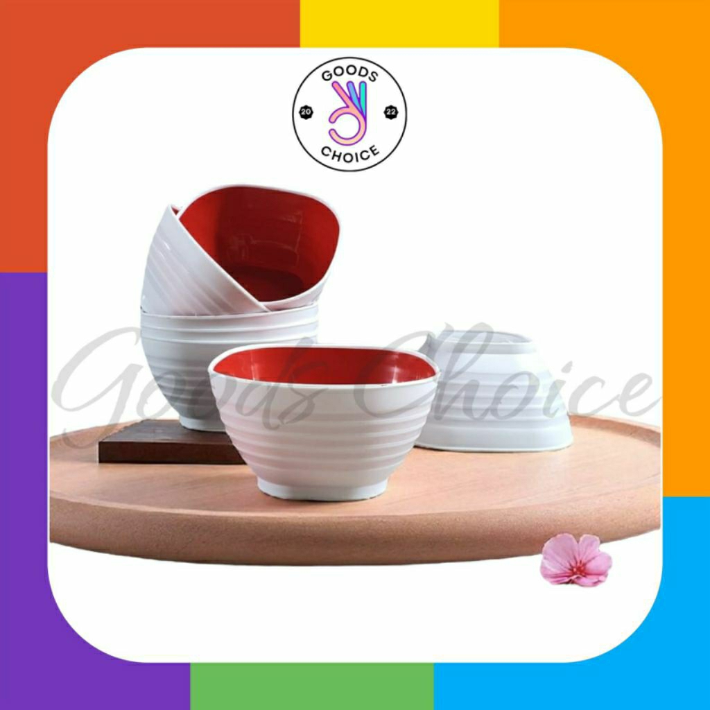 Mangkok Ramen Ulir 572 SR / Mangkok Ramen Segi Merah Putih