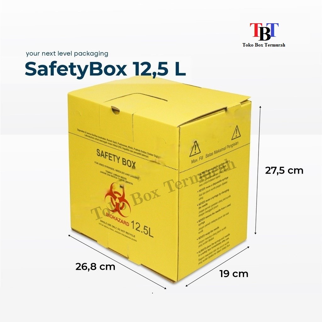 SAFETY BOX 12.5 Liter Lengkap (Inner Plastik) Sampah Medis/Safetybox/Alkes/BioHazard/Kardus/12L/12,5