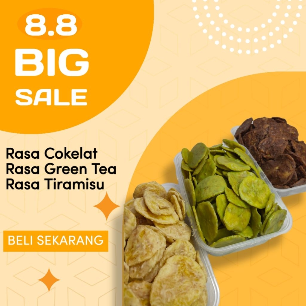 

Paket Hemat, Keripik Pisang, Rasa Mix Cokelat, Green Tea, Tiramisu, 3 box Kemasan 500 ML