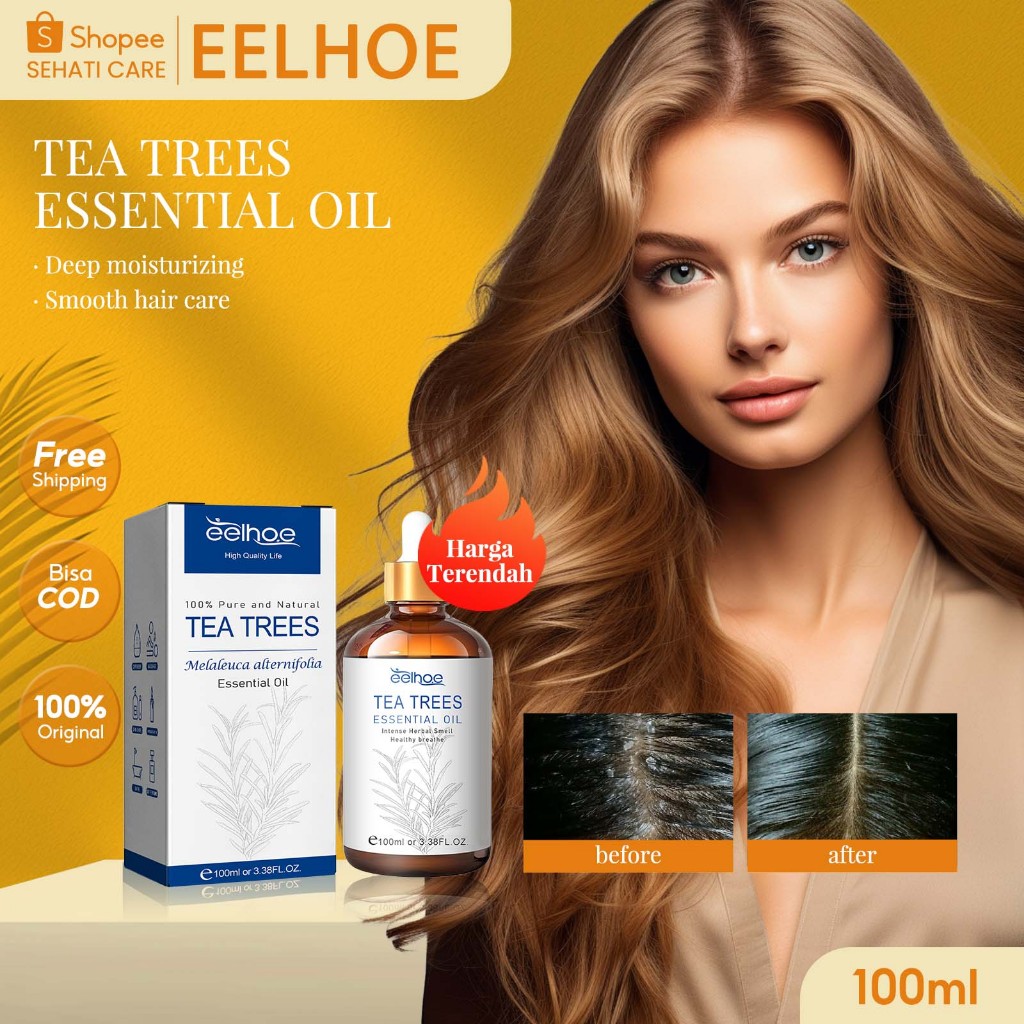 EELHOE Tea Trees Essential Oil 100ml Minyak Esensial Pohon Teh Alami Murni Intense Herbal Smell Menc