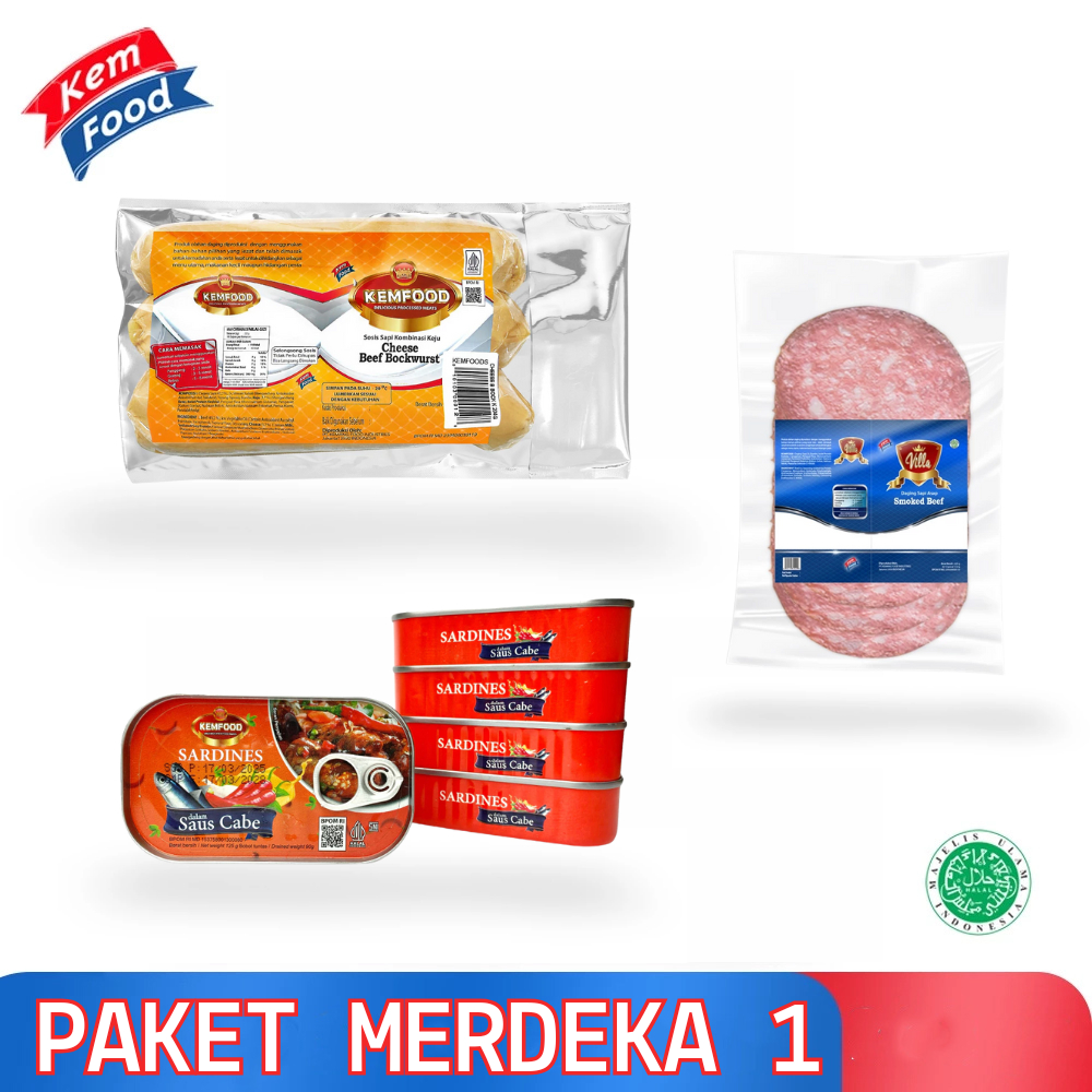 

PAKET MERDEKA 1 - Sosis Bockwurst Cheese 204gr Smoked Beef Villa Premium 150gr Sarden Saos Cabai