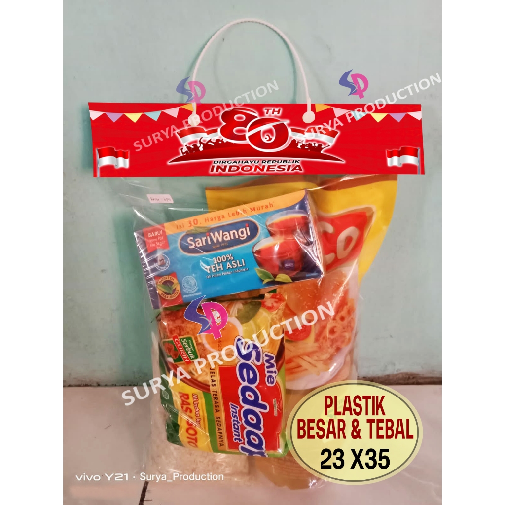 

Tas Plastik Bingkisan 17 Agustus | Ukuran Besar 23x35cm (6 pcs) + Label & Tali