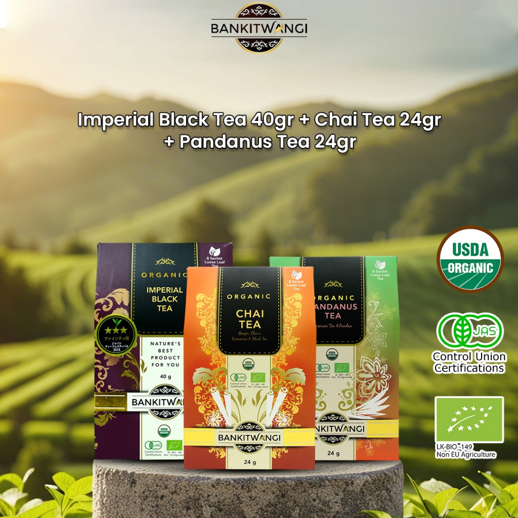 

Paket Bundling Bankitwangi Organic Imperial Black Tea 40gr + Chai Tea 24gr + Pandanus Tea 24gr
