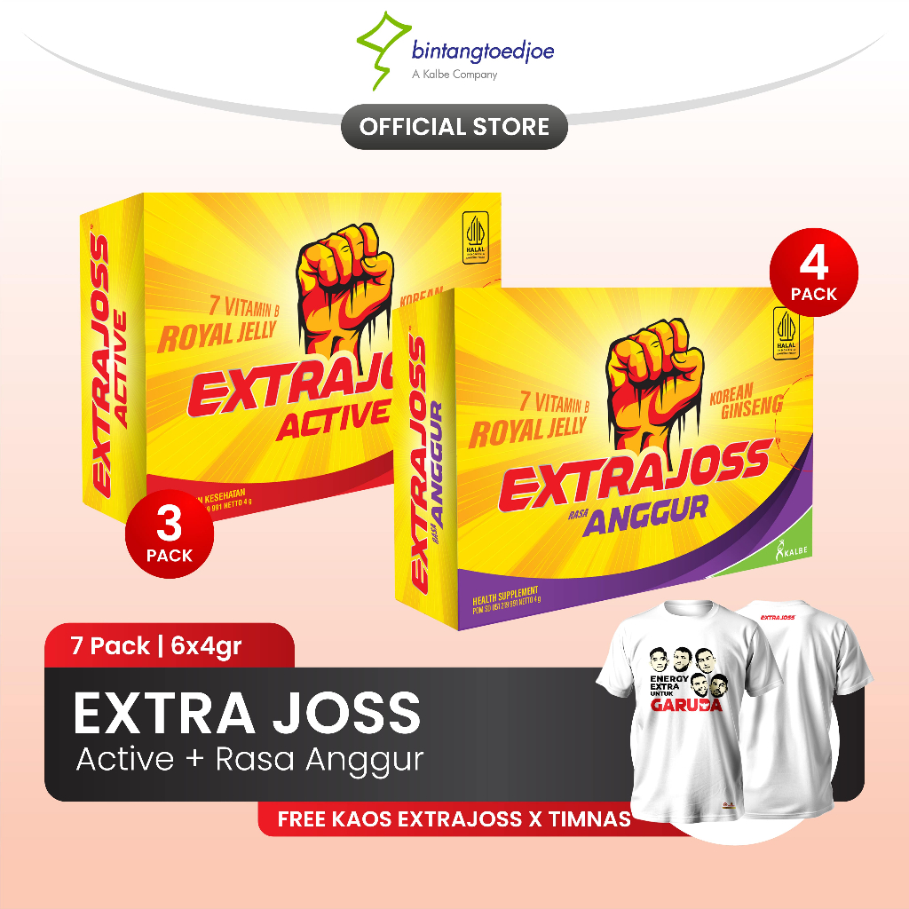 [SPECIAL BUNDLING] Extra Joss Active 3 Pack + Extra Joss Laki Anggur 4 Pack FREE Kaos Timnas