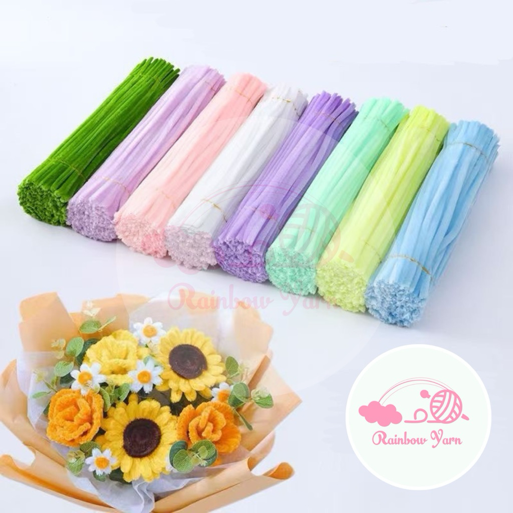 100PCS KAWAT BULU MERCY PREMIUM GEMBUL / PIPE CLEANER / KAWAT BULU BUNGA -Rainbow Yarn